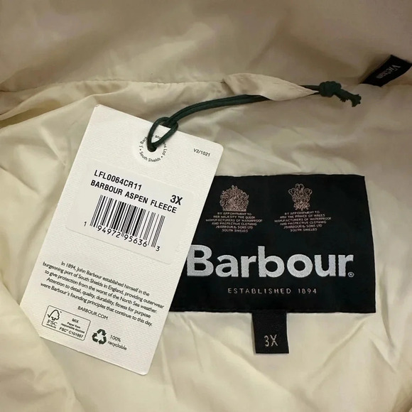 Barbour Aspen Plus Size Fleece Women’s Cream Jacket with Pockets Size 3X NWT - Picture 8 of 9